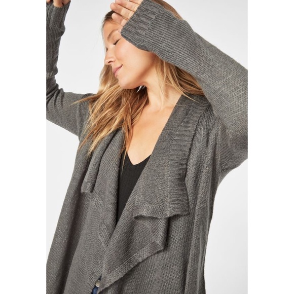 Plus Size Dark Gray Drape Front Knit Cardigan - Picture 4 of 6